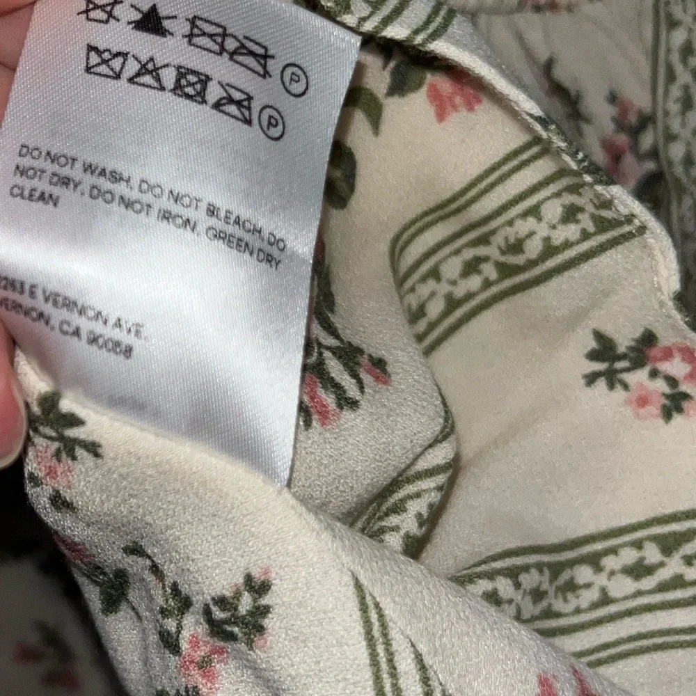Reformation Cream Floral Peasant Blouse with Pink and Green Accents